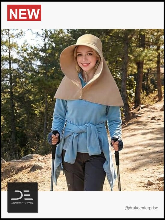 Wide Brim Sun Hat with Neck Flap Shawl UPF 50+ Polyester Adjustable Drawstring main image 7